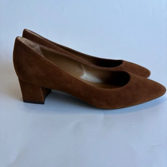 Aquatalia Women's 9 Pasha Suede‎ Pumps Waterproof Heel Brown Made in Italy 1.8" - Picture 2 of 14